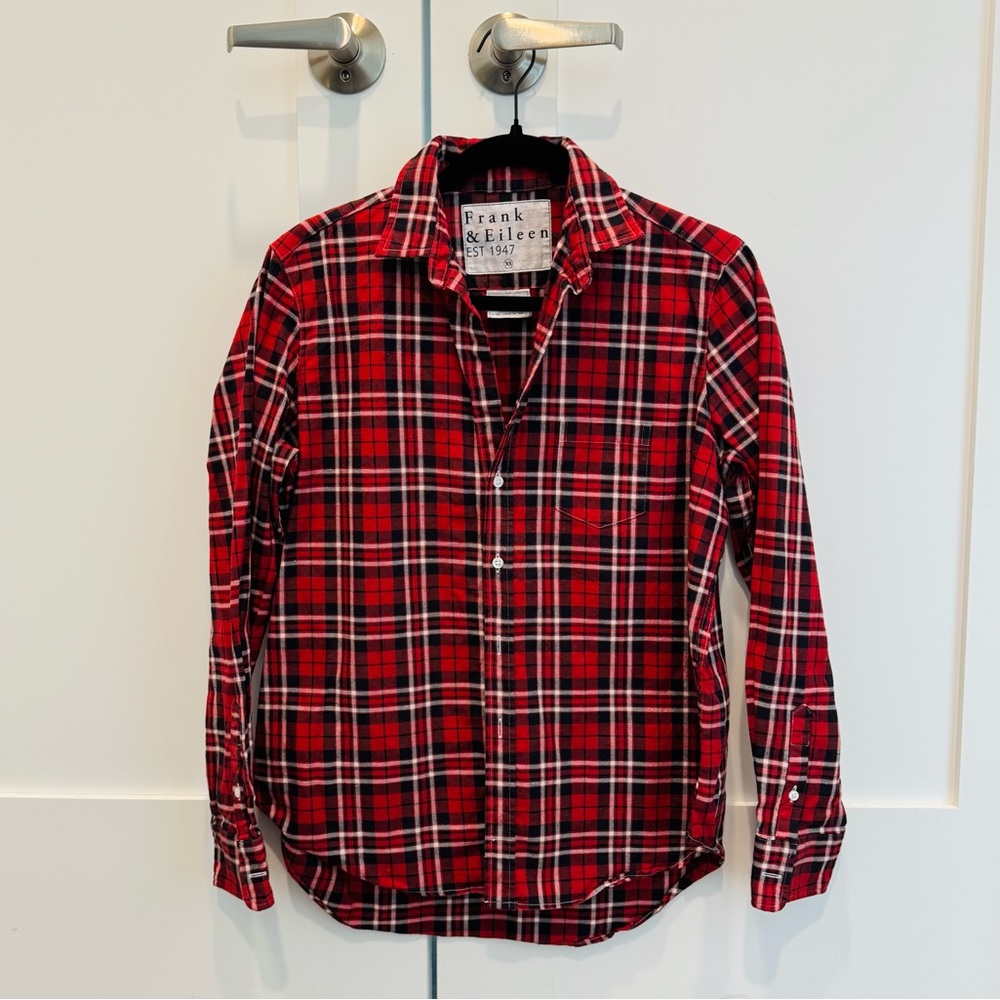Frank & Eileen Relaxed Fit Red Plaid Women’s Shirt Woven in Italy size XS
